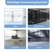 Anwendungsbereiche: Hallen, Industrieräume, Baustellen und Fabriken.