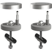 Zwei WC-Sitzbefestigungen mit Schrauben und Abdeckkappen