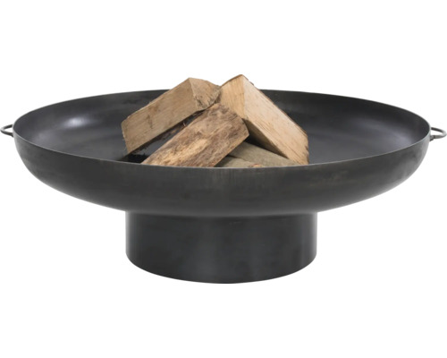 Feuerschale aus Stahl mit Holzscheiten