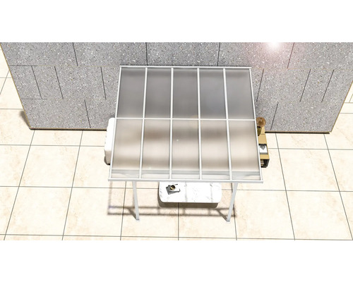 Ansicht von oben einer Terrassenüberdachung mit Polycarbonatplatten und Aluminiumrahmen