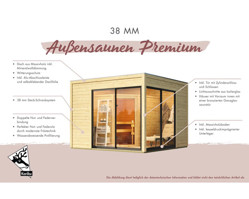 Außensauna Premium aus Holz mit Vorraum und Ganzglassaunatür
