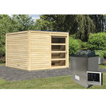 Saunahaus Karibu Zirkon 1 inkl.9 kW Ofen u.ext.Steuerung mit Vorraum und Holztüre mit Klarglas
