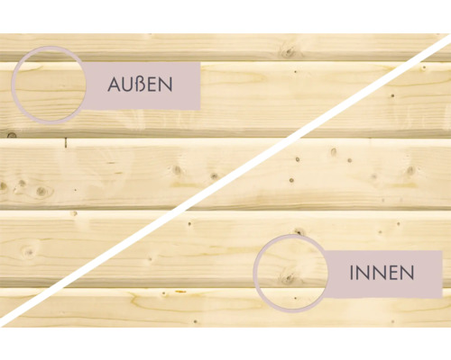 Holzwand mit Darstellung von Außen- und Innenbereich