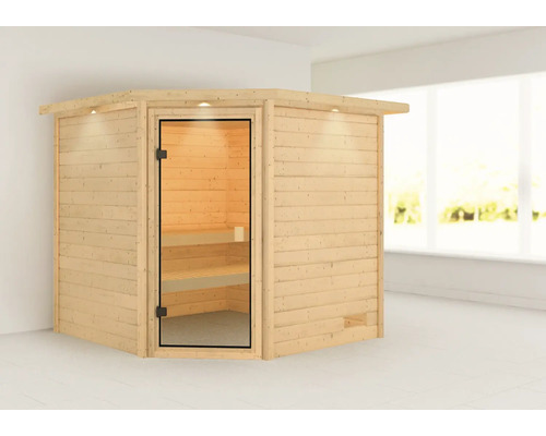 Holzsauna mit Glastür und Innenbeleuchtung für den Innenbereich