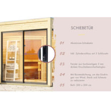 Saunahaus Karibu Termingo 1 B ohne Ofen mit Vorraum und Holztür mit Isolierglas wärmegedämmt