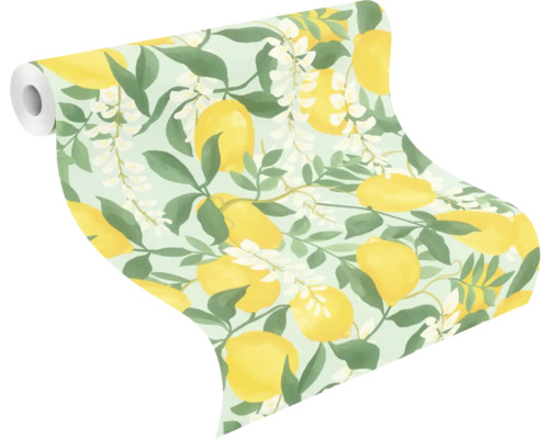 Tapetenrolle mit Zitronen und floralem Muster