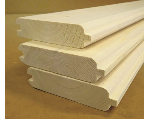 Drei Profilholzbretter aus Holz mit Nut und Feder