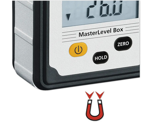 Masterlevel Box Digital-Wasserwaage Detailansicht mit Magnet-Symbol