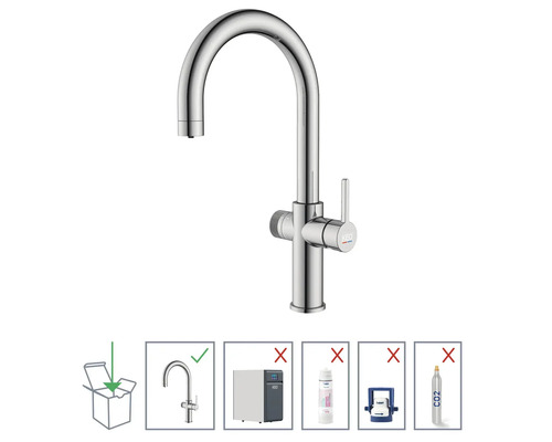 KEQ Küchenarmatur aus Metall, geeignet für den Einbau. Nicht im Lieferumfang enthalten sind Wassersprudler, Wasserfilter, Befestigung und CO2-Zylinder.