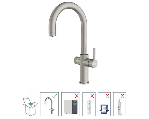 Armatur zur Wasseraufbereitung mit Herstellerhinweis, dass weitere Komponenten nicht im Lieferumfang enthalten sind