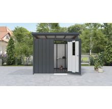 Offener Gerätehaus mit Tür und Regal zur Gartenaufbewahrung