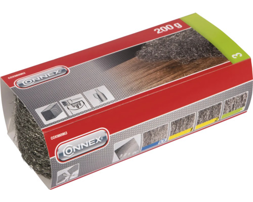 CONNEX Stahlwolle, 200 Gramm, im Karton verpackt