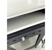 Detailansicht eines Kaminofens mit Glasfenster und Griff