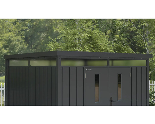 Metall Gerätehaus mit Doppeltür und Oberlichtern