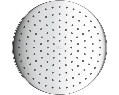 Runder Duschkopf mit Wasserdüsen und Grohe Logo