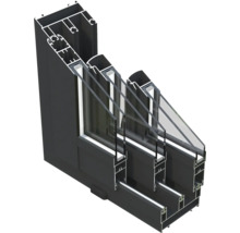 Schnittansicht eines Fensterrahmens mit Dreifachverglasung