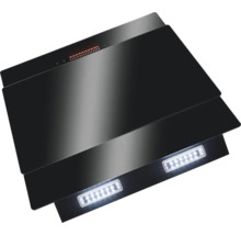 Schwarze Dunstabzugshaube mit LED-Beleuchtung.