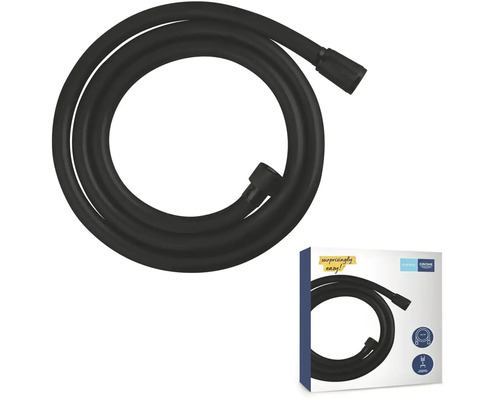 Schwarzer Duschschlauch mit Verpackung