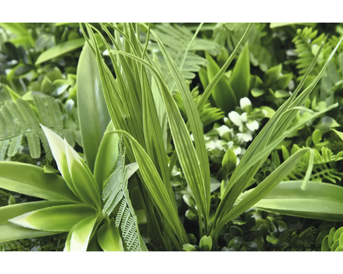 Künstliche grüne Pflanzenwand mit verschiedenen Blättern