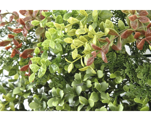 Nahaufnahme von künstlichen Pflanzen mit grünen und braunen Blättern