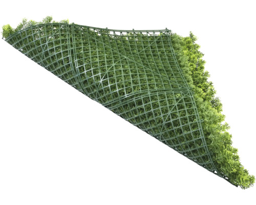 Kunstrasenmatte mit grünen Blättern auf Kunststoffgitter