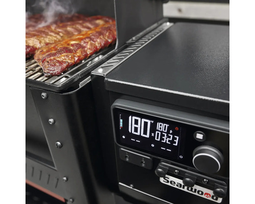 Searwood Grill mit Rippchen und digitaler Temperaturanzeige