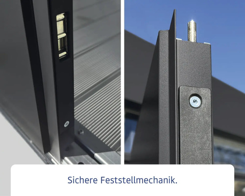Detailaufnahme eines sicheren Feststellmechanismus für Terrassendächer