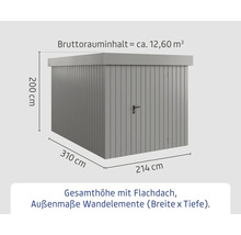 Gartenhaus Hörmann EcoStar Euroline Flachdach, Einzeltür 237 x 325 cm grau