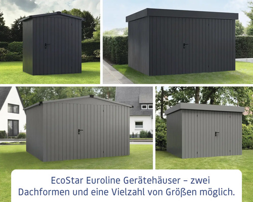 EcoStar Euroline Gerätehäuser mit zwei Dachformen und einer Vielzahl von Größen