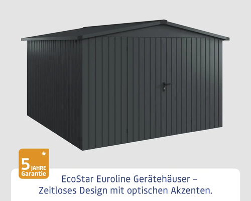 Gartengerätehaus aus Metall mit fünf Jahren Garantie