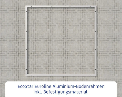 EcoStar Euroline Aluminium Bodenrahmen inklusive Befestigungsmaterial vor einer Wand.