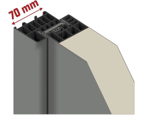Profilschnitt eines Fensterrahmens mit einer Breite von 70 Millimetern