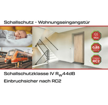 Bildmontage zum Thema Schallschutz für Wohnungseingangstüren, die Ruhe und Sicherheit versprechen.