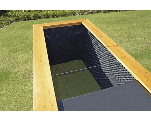 Hochbeet mit Holzrahmen, Noppenfolie und Bodengitter