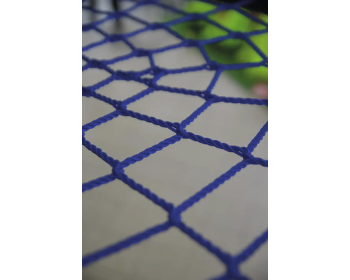 Detailaufnahme eines blauen Fangnetzes.