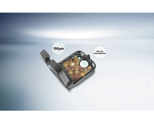 Filterkorb für einen Poolroboter mit 150 Mikrometer Filterfeinheit und Platz für Chlortabletten