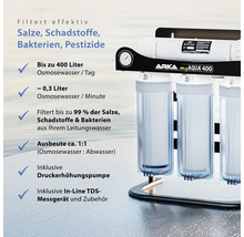 Osmoseanlage ARKA myAqua Umkehrosmoseanlage 400® optimale Leitungswasser-Aufbereitung, bis 400 Liter / Tag, enthält Kohle-, Fein- und Membranfilter, funktioniert ohne Strom, ohne Chemie