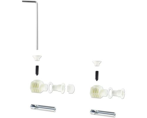 Möbelverbinder-Montagesatz mit Inbusschlüssel, Schrauben und Kunststoffteilen