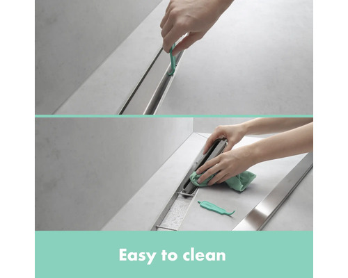 Reinigung einer Duschrinne im Badezimmer.