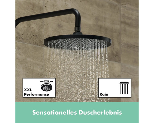 Schwarzer Duschkopf mit XXL Performance und Rain Funktion