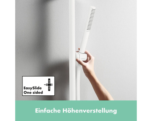 Brausegarnitur mit Handbrause und einfacher Höhenverstellung.