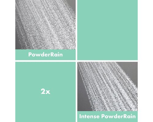Bild einer Dusche mit zwei Strahlarten: PowderRain und Intense PowderRain