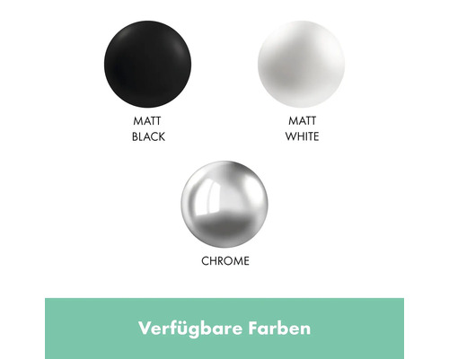 Verfügbare Farben: Mattschwarz, Mattweiß und Chrom