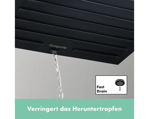 Hansgrohe Duschkopf mit Wasser und Fast Drain Symbol