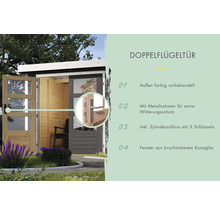 Doppelflügeltür mit Metallrahmen und Zylinderschloss für Gartenhaus