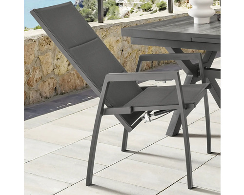 Verstellbarer Gartenstuhl aus Metall und Textil