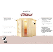 Elementsauna Karibu Carina inkl. 9 kW Ofen u.integr.Steuerung ohne Dachkranz mit bronzierter Ganzglastüre