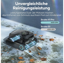 Aiper Scuba X1 Pro Poolroboter für Pools bis zu 200 m², kabellose Reinigung von Boden und Wänden und Wasserlinie, 25.000 l/h Durchflussrate, 180 Minuten Akkulaufzeit