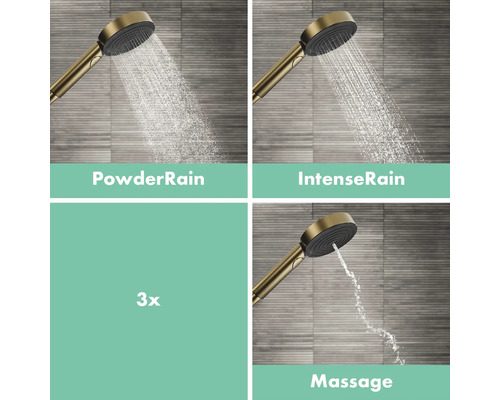 Handbrause mit drei Strahlarten: PowderRain, IntenseRain und Massage