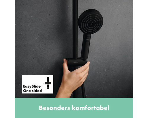Handbrause an Duschstange mit EasySlide-Funktion zur einseitigen Bedienung.
